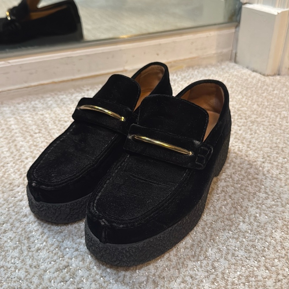 Celine black velvet loafers